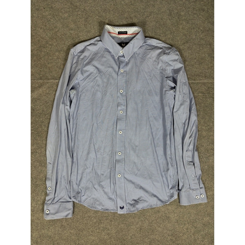 Buttercloth Icy Cotton Slim Fit Shirt Mens Medium Blue Geometric Long Sleeve